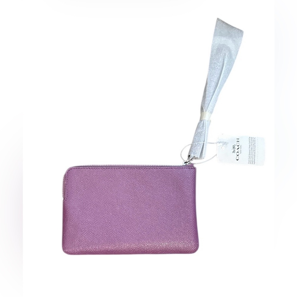 NWT Coach Purple Berry Pebbled Leather Zip Top Wristlet w/ Silver Hardware - Picture 3 of 6